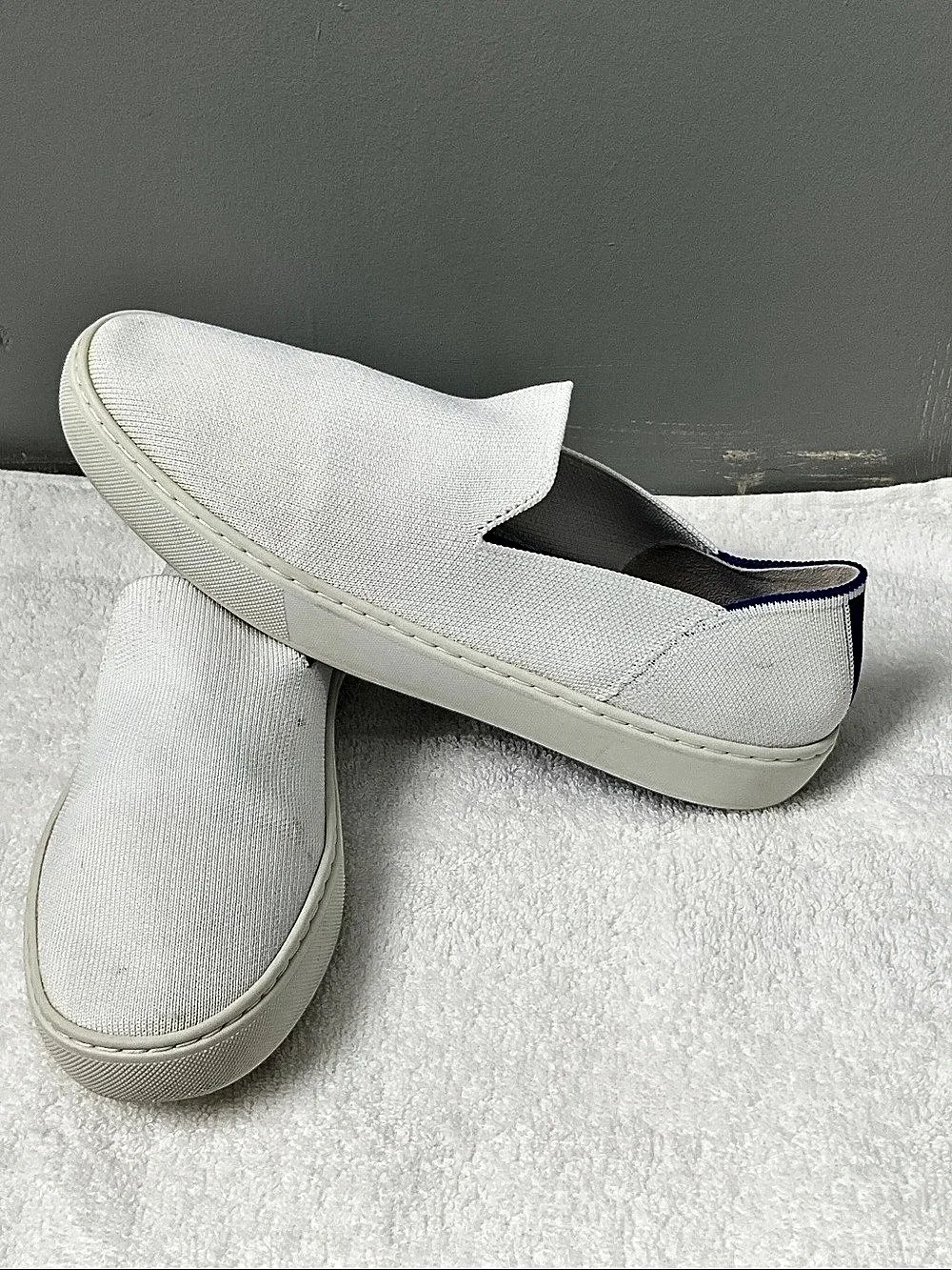 Rothy's The Original Slip On Sneaker White & Blue ,women’s size 9